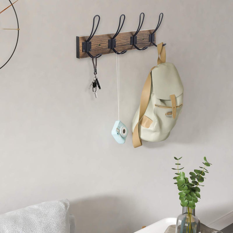 Homagic Rustic Wall Mounted Coat Hook with 4 Farmhouse Hooks - Solid Pine Wood Towel and Coat Rack for Bathroom, Entryway, Kitchen - Brown - Image 5